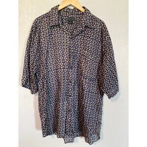 Vintage BOGARI Studio Men’s Short Sleeve 100% Silk Botton Down Shirt SZ XL